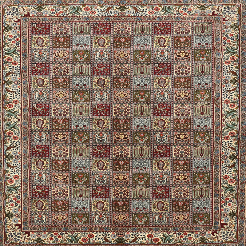 Tapis en laine beige / gris, Rond 7 pi