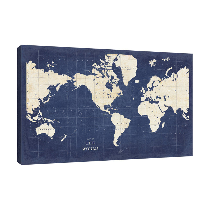 «Blueprint World Map - No Border» par Sue Schlabach, reproduction d'art sur toile tendue, H 10 po x l 15 po x P 1,5 po
