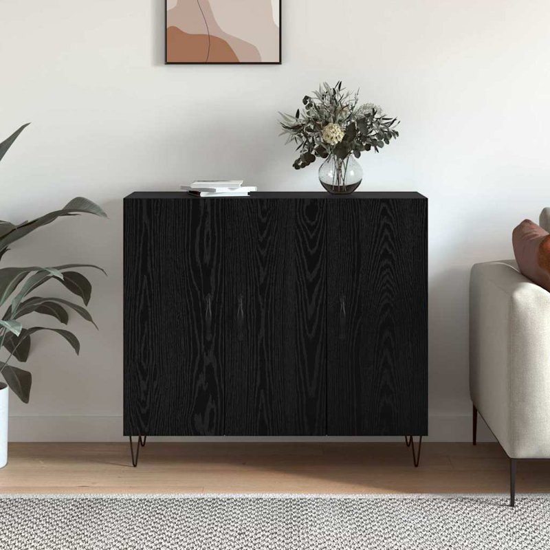 Sideboard Engineered Wood Modern Rectangular Storage Dining Room Unit, Black Oak
