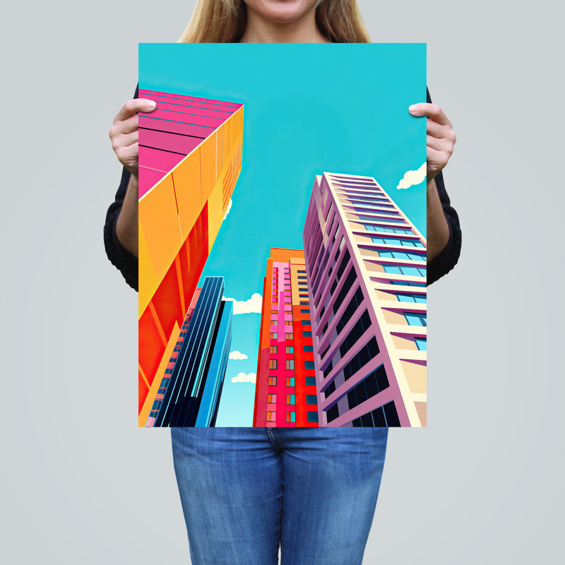 Wall Art Print City Living Skyscraper Graphic Design Skyline with Sky Poster