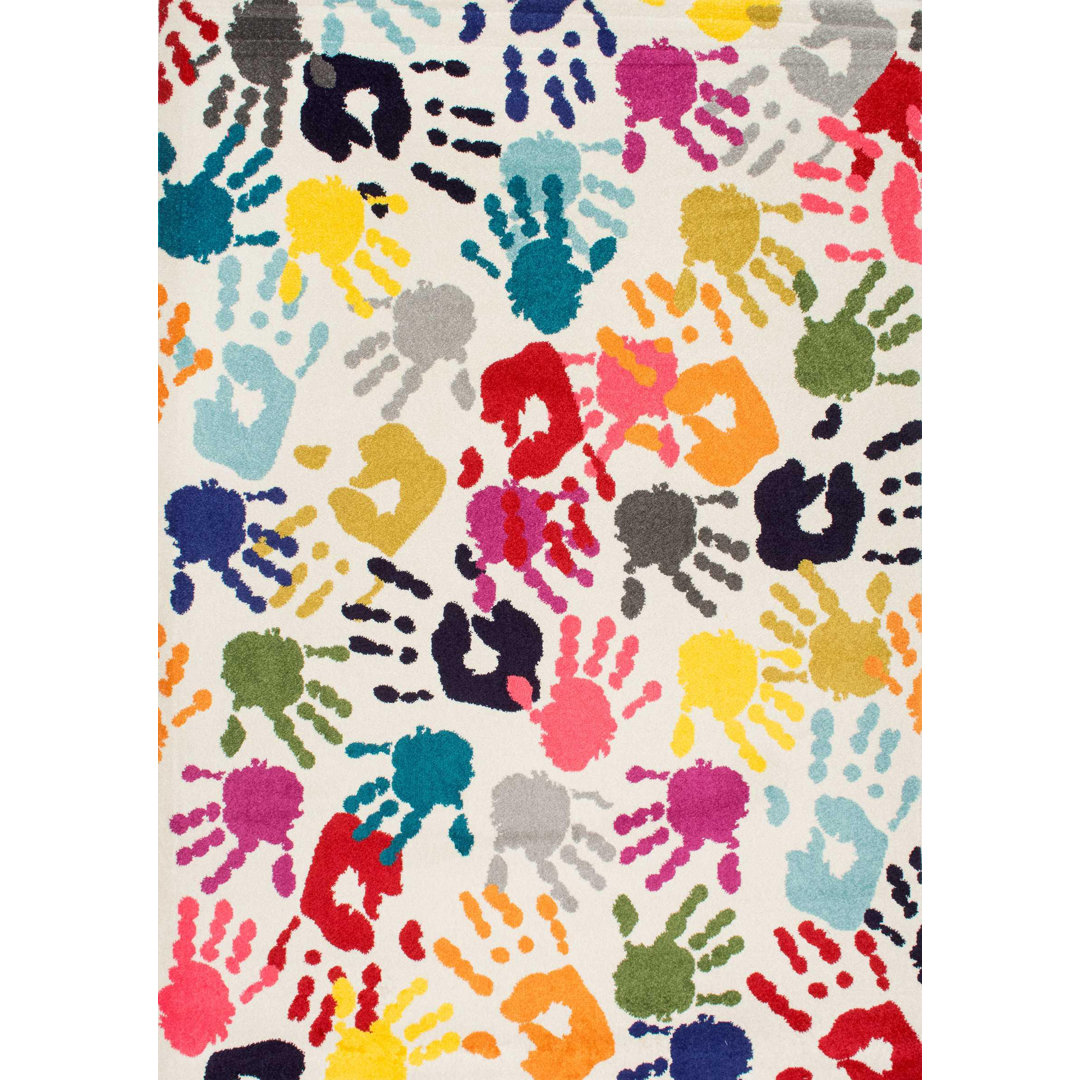 Devante Contemporary Hands Power Loom Performance White/ Multi Rug Zoomie Kids Rug 