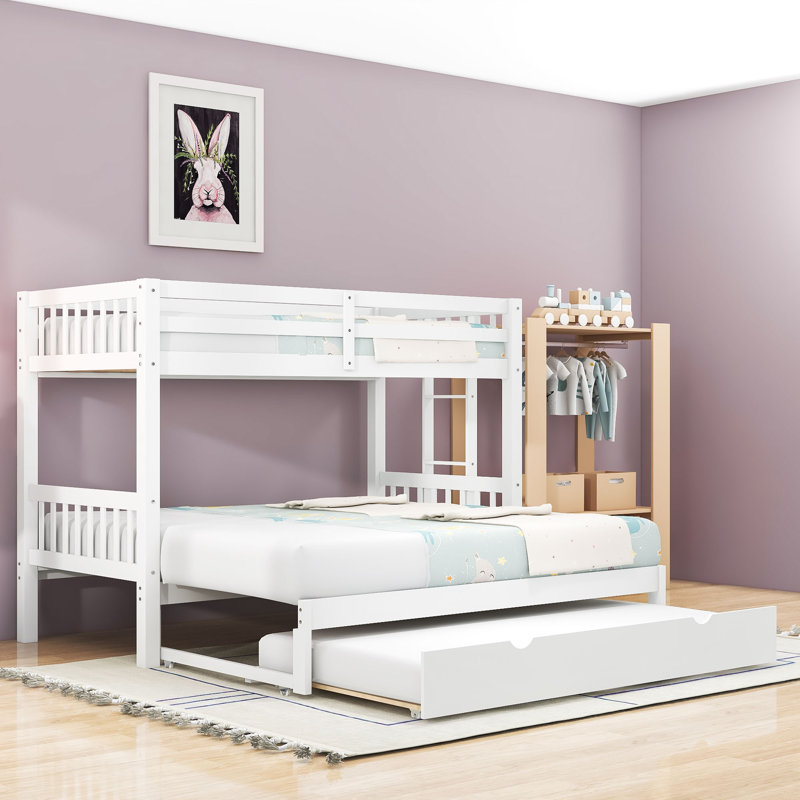 Lit superposé simple au-dessus d'un lit simple en bois avec lit gigogne convertible, Blanc