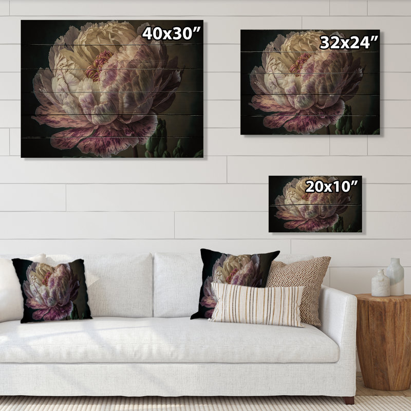 Floraison de pivoines roses et blanches II - impression sans cadre sur bois, H 30 po x l 40 po x P 1,5 po