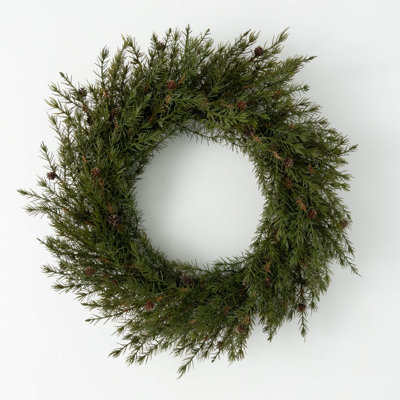 26.5" Artificial Cedar Pinecone Christmas Wreath, Green