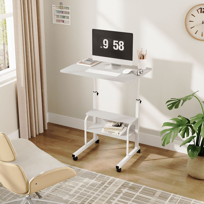 Adjustable Metal Base Computer Desk, White