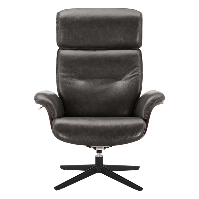 Fauteuil inclinable pivotant Mid-Century en cuir véritable, Gris foncé