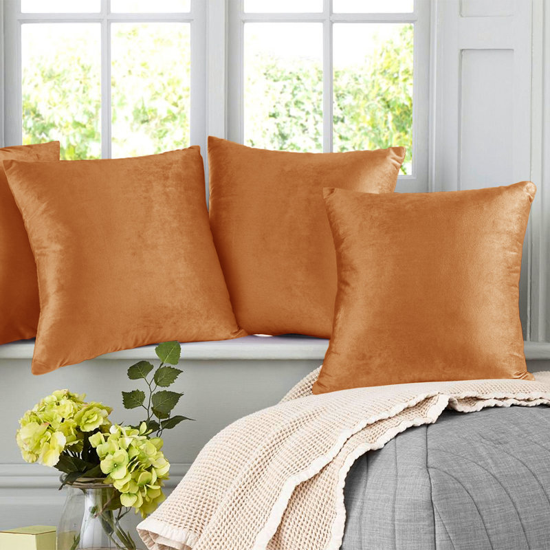 Velvet Reversible Pillow Cover, 20"H x 20"W, Rust Orange Brown