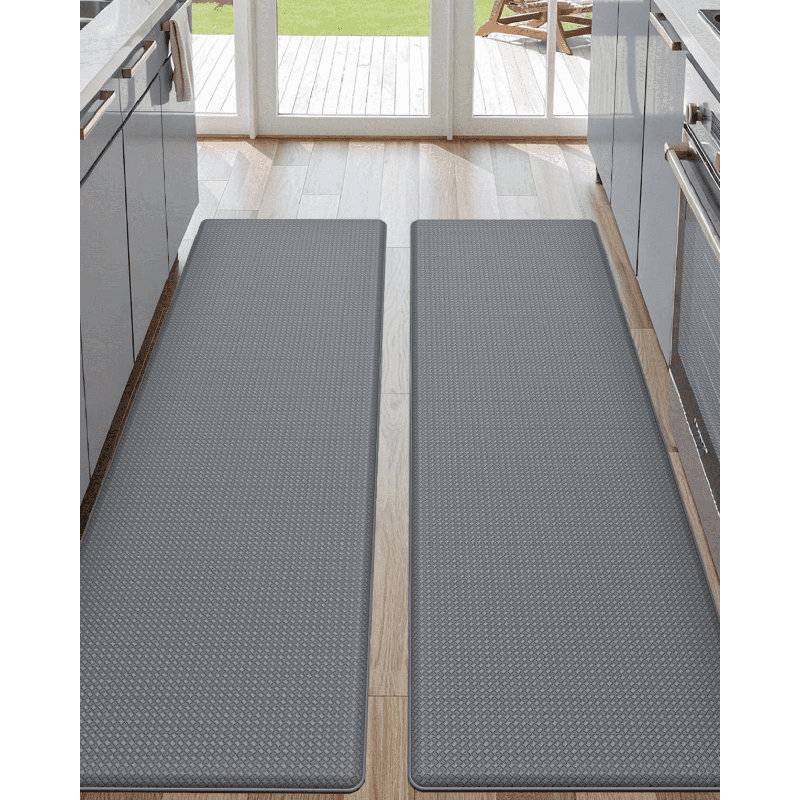 Tapis de cuisine antidérapant Dionisios, Gris clair, Tapis de couloir 1 pi 5 po x 4 pi 11 po + Tapis de