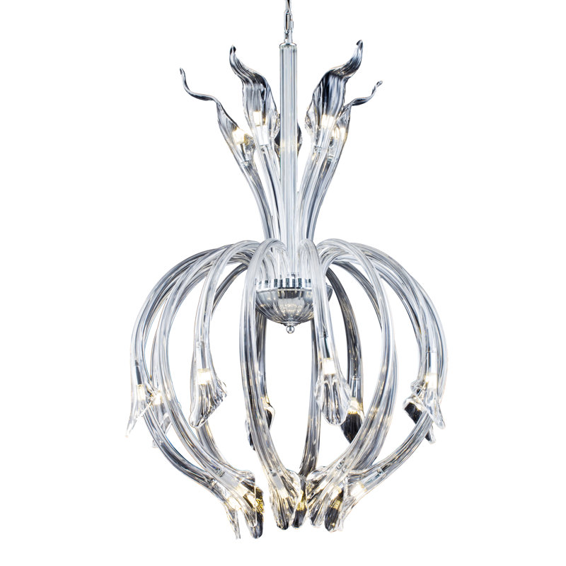 Lustre 21 lumières en chrome avec verre soufflé transparent