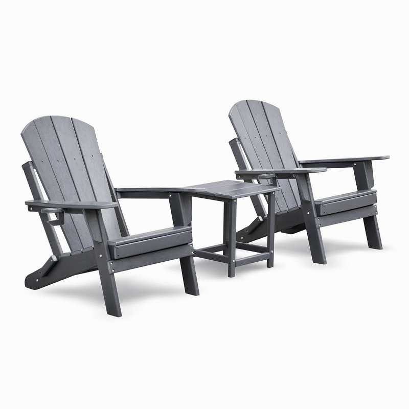 Folding Outdoor Adirondack Chair Set Of 2 And Table Set,HDPE All-Weather Folding Fire Pit Chair,  Ergonomic Design Patio Lawn Chair For Outside Deck Garden Backyardf Balcony, Grey