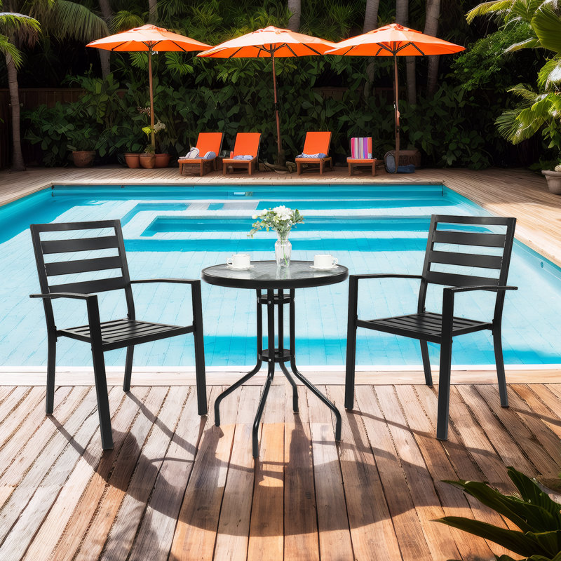 23.6In. Round Patio Bistro Table With Tempered Glass Top
