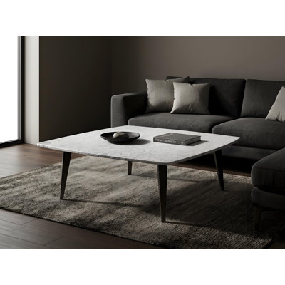 Table basse en marbre blanc Carrara de 36 po avec pieds en fer Milano