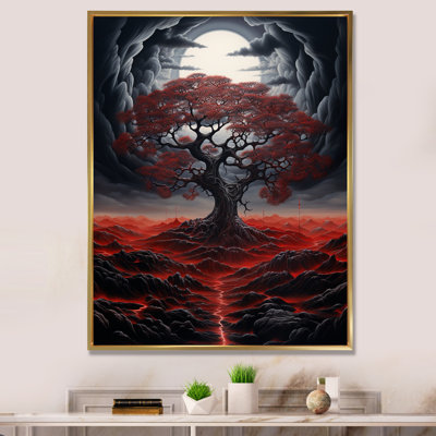 " Occult Red Tree Full Moon Mountain Magic "