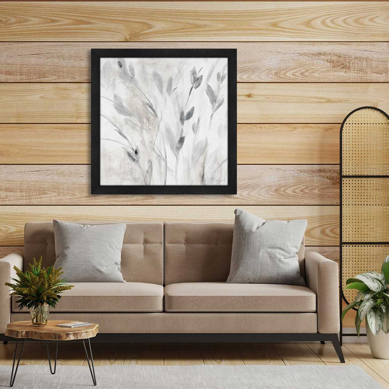 «Grey Misty Leaves Square I», peinture à cadre unique, L 37,5 po x H 37,5 po