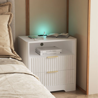 Nightstand with Charging Station, Smart Nightstand with Night Light,Bedside Tables with Storage Cabinet for Bedroom
