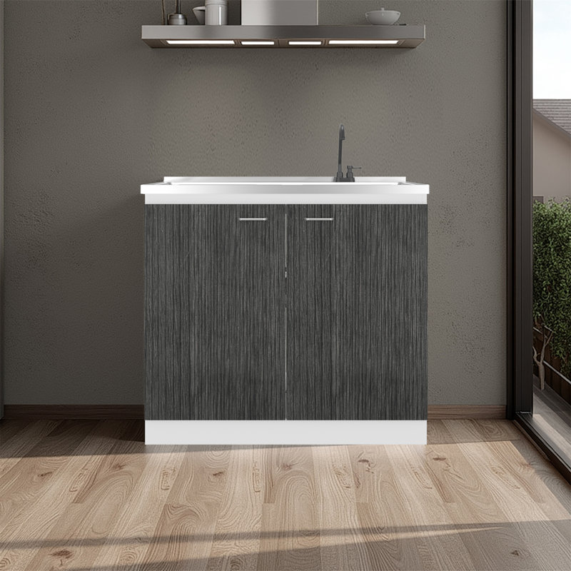 Napoles Utility Sink With Faucet Inclued And Integrated Stainless Steel Counter Top, Gray/White