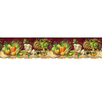 Country Rooster Ivy Leaf Vegetables Basket Wallpaper Border
