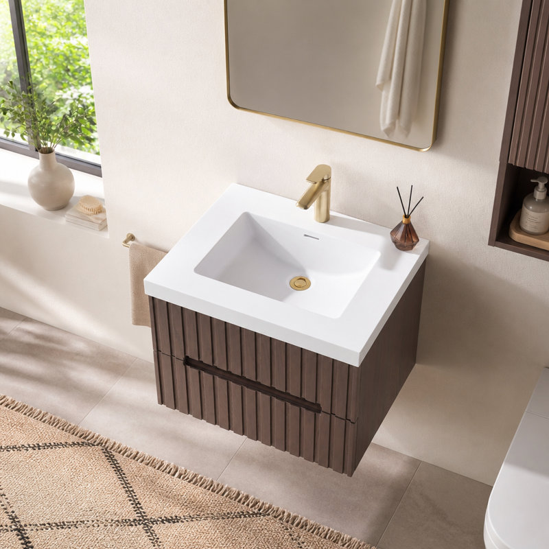 Wall Mounted Single Vanity Bathroom Vanity With Acrylic Top