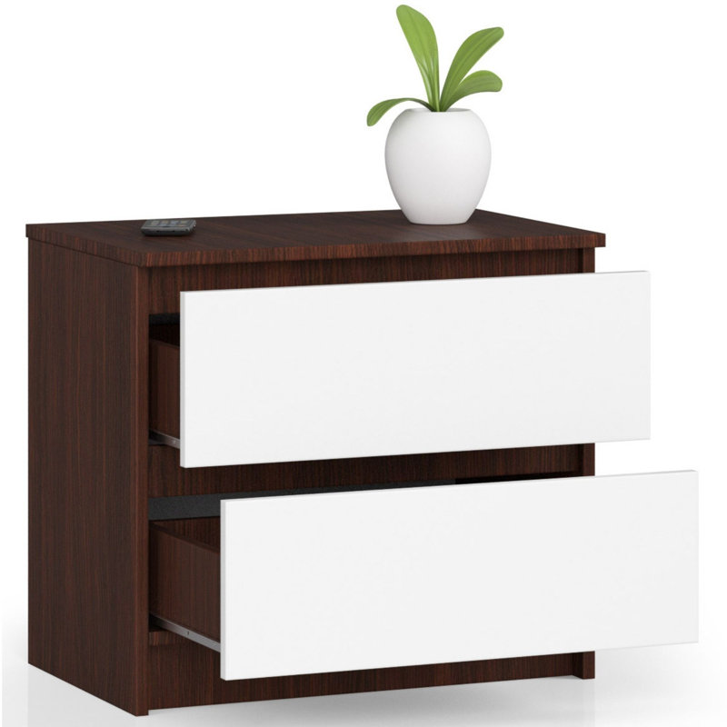 Eldrid 60cm W 2 - Drawer Chest of Drawers, Dark Brown/White