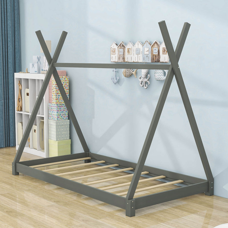 Wilpert Twin Size Platform Bed with Triangle Structure, Gray