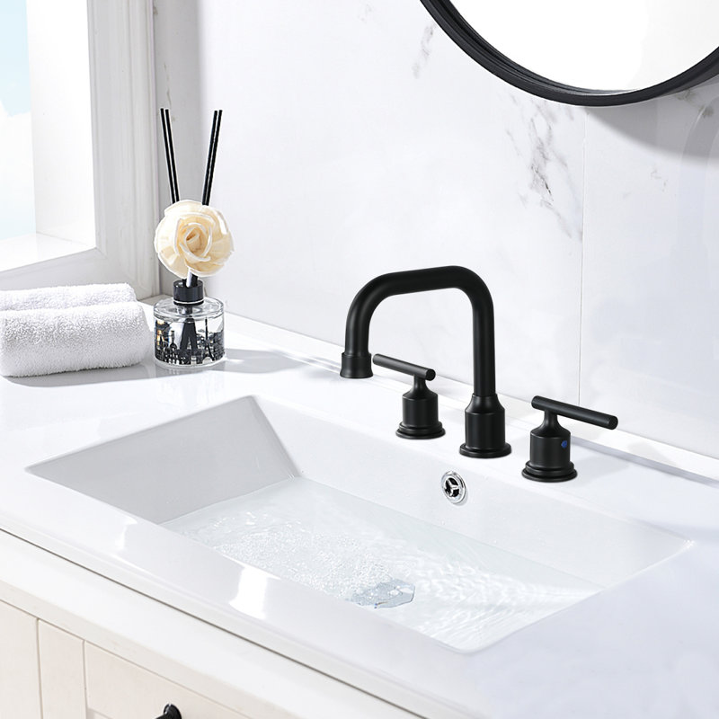 Robinet de salle de bain à large entraxe avec bonde, Noir, noir, noir, noir