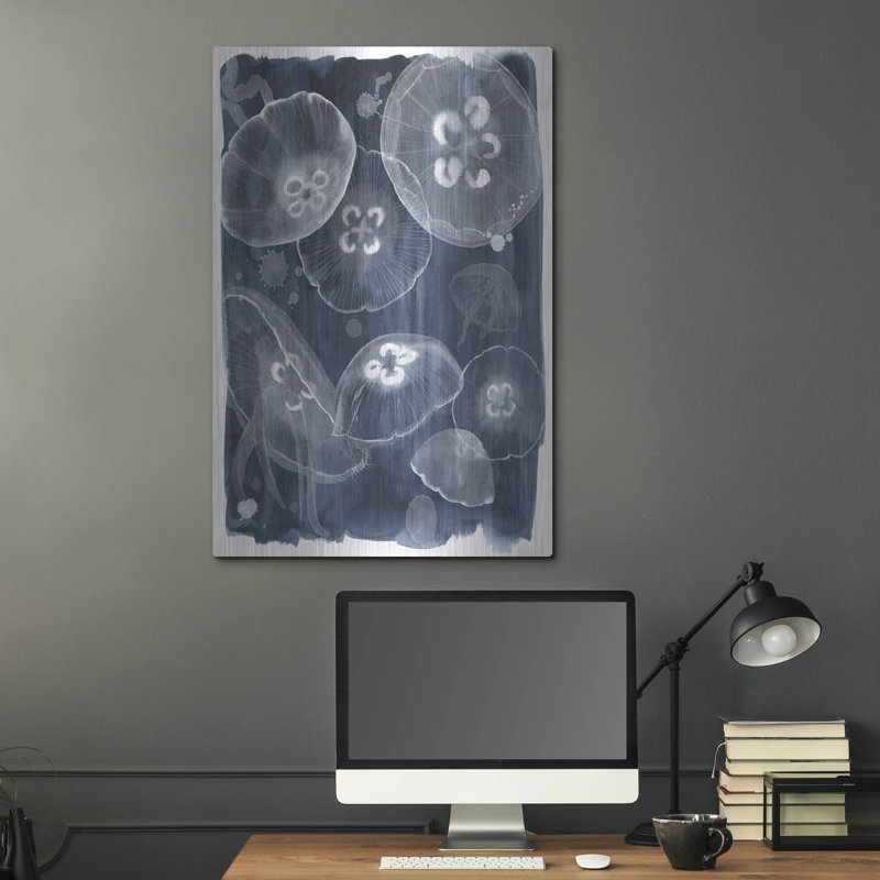 "Moon Jellies II" par Grace Popp, verre d'art mural en métal par Grace Popp, H 36 po x l 24 po