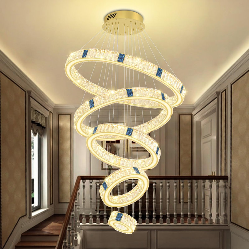Grand lustre à anneaux pour plafond haut, 5 anneaux D8-16-24-32-40 po