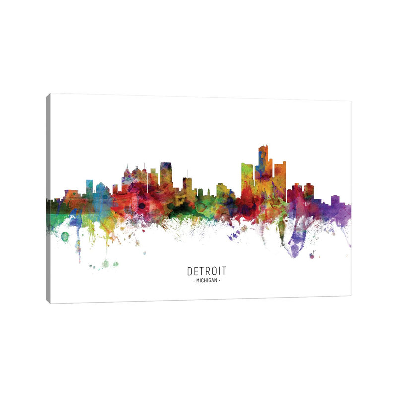 Detroit Michigan Skyline by Michael Tompsett - Wrapped Canvas Painting, 101.6 cm H x 66.04 cm W x 1.91 cm D