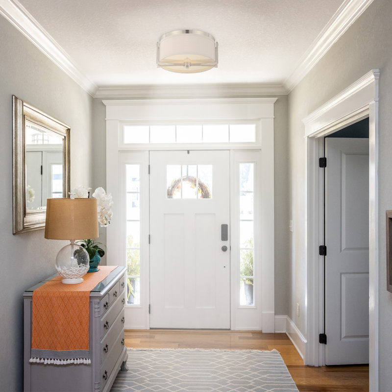 Addyson Flush Mount, Brushed Nickel / Slate Gray Fabric