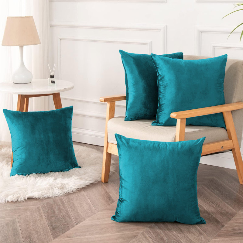 Heavy Crushed Classic Velvet Throw Pillow Cover (Pack of 4), Teal