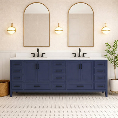 Rutherford 84 In. Bath Vanity Cabinet With Top In Navy Blue Assembled