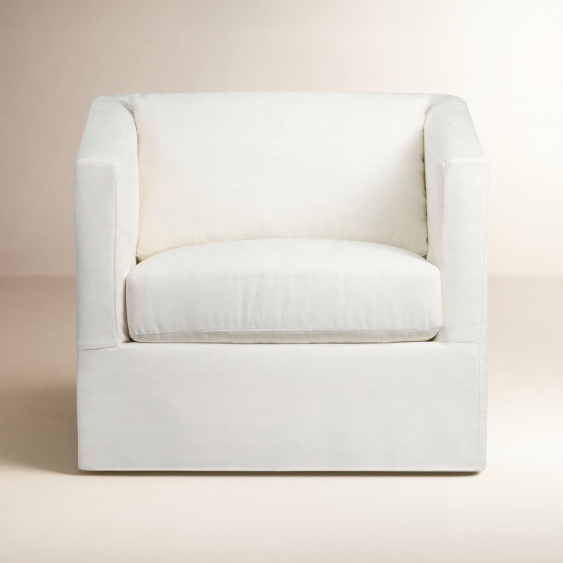 Emilie Slipcovered Chair And A Half, Walnut, John Flour Performance Linen Blend