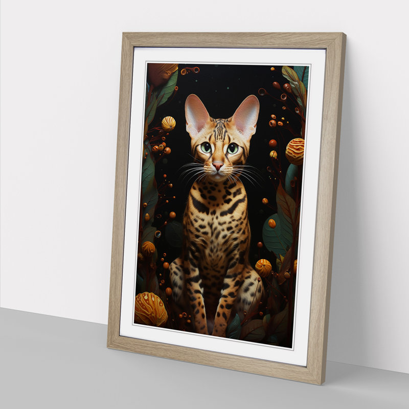 Bengal Cat Surrealism - Framed Print, Oak Framed, 64cm H x 46cm W x 2cm D