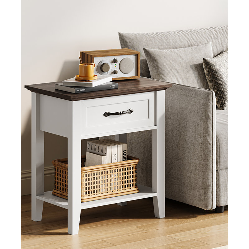 50cm W Manufactured Wood Bedside Table, White/Brown