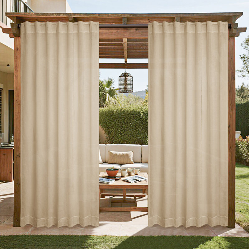 Solid Color Stripe Light Filtering Back Tab Outdoor Curtains, 52" W x 84" L, Natural