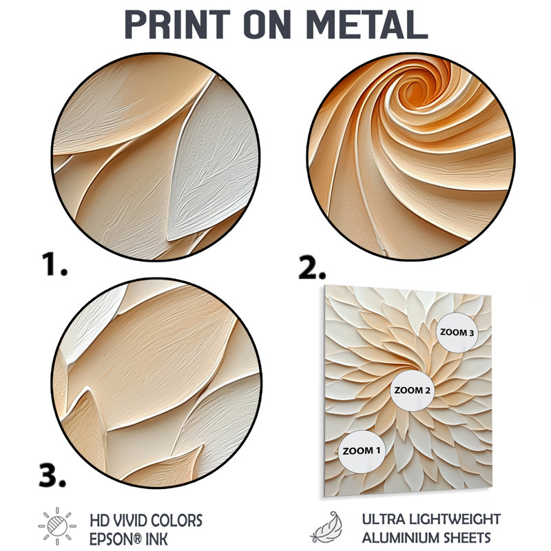 Abstract Beige Petal Flame Swirl - Botanicals Metal Wall Decor, Modern Metal Print, 40" H x 30" W x 0.84" D