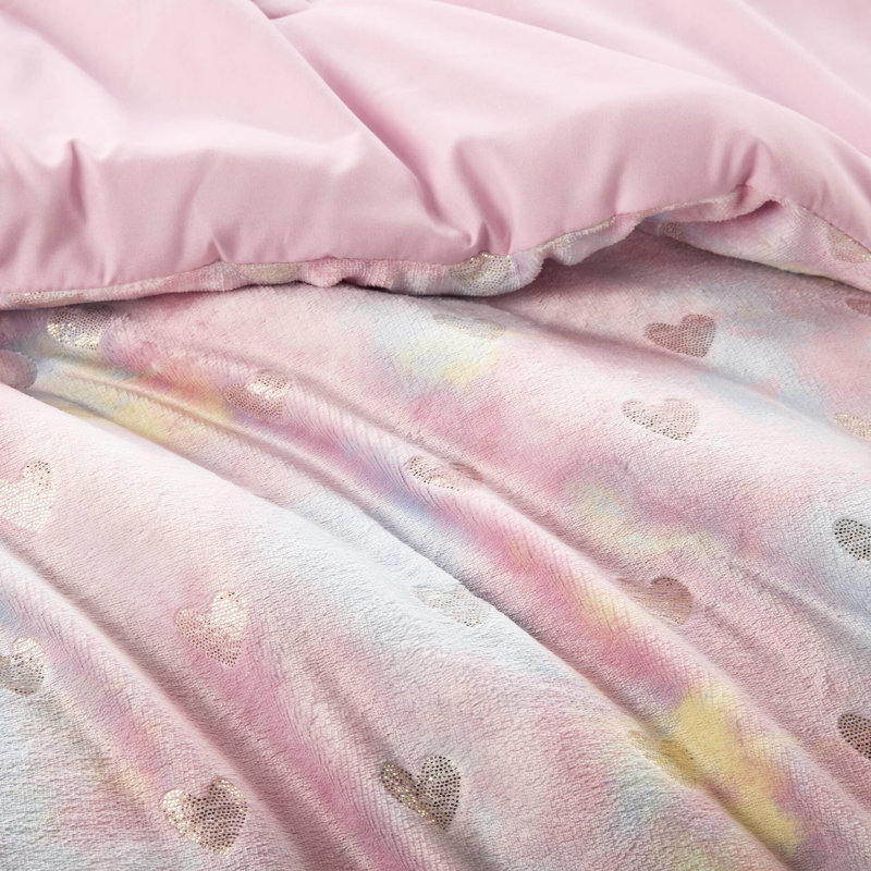 Twin/Twin Xl Metallic Heart Comforter With Sham - & Machine Washable Fabric Printed Bedding Pillow Soft Microfiber Compressible