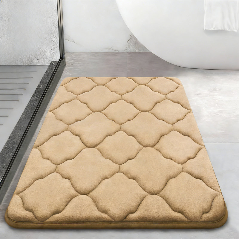 Memory Foam Bath Mat,  Soft Absorbent Non-Slip Bathroom Rug, Machine Washable, Beige, 24"X16", Beige