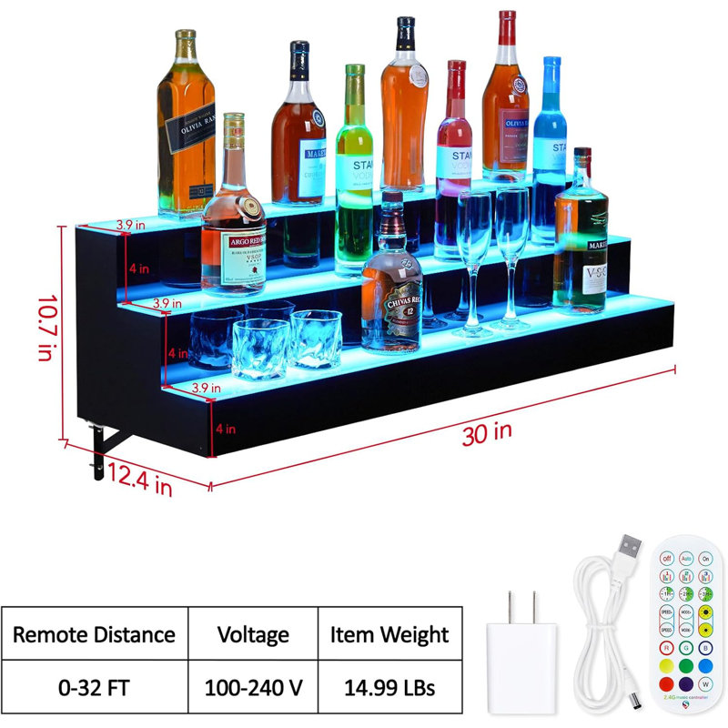 LED Liquor Bottle Display Shelf, Bottle Display Shelf Bar Shelves with Remote & App Control, 16 Colours, 4 Music Modes