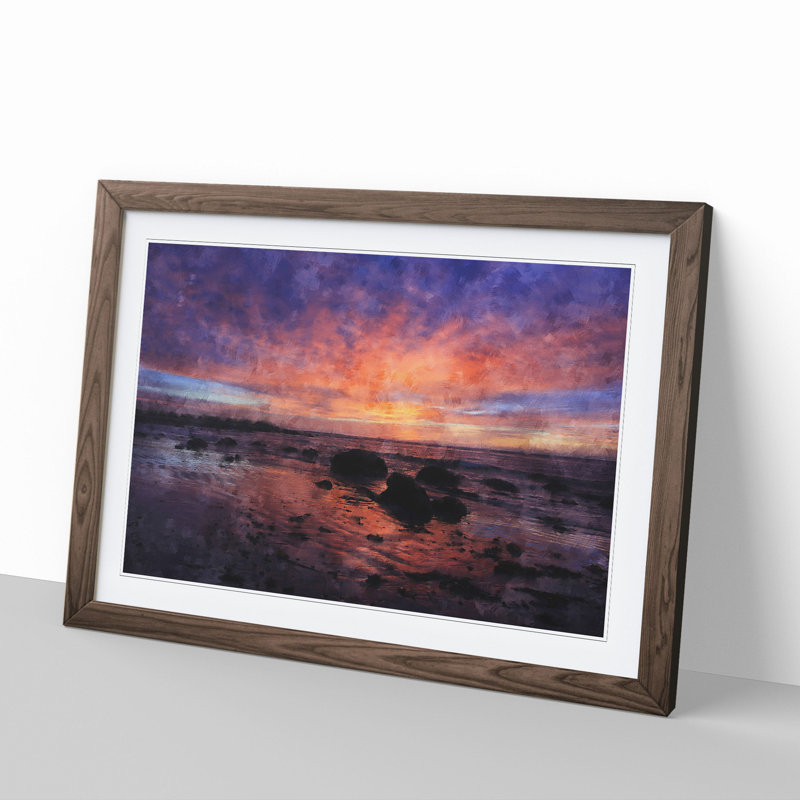 Purple Beach Sunset - Framed Print, 36cm H x 48cm W x 2cm D, Walnut Framed