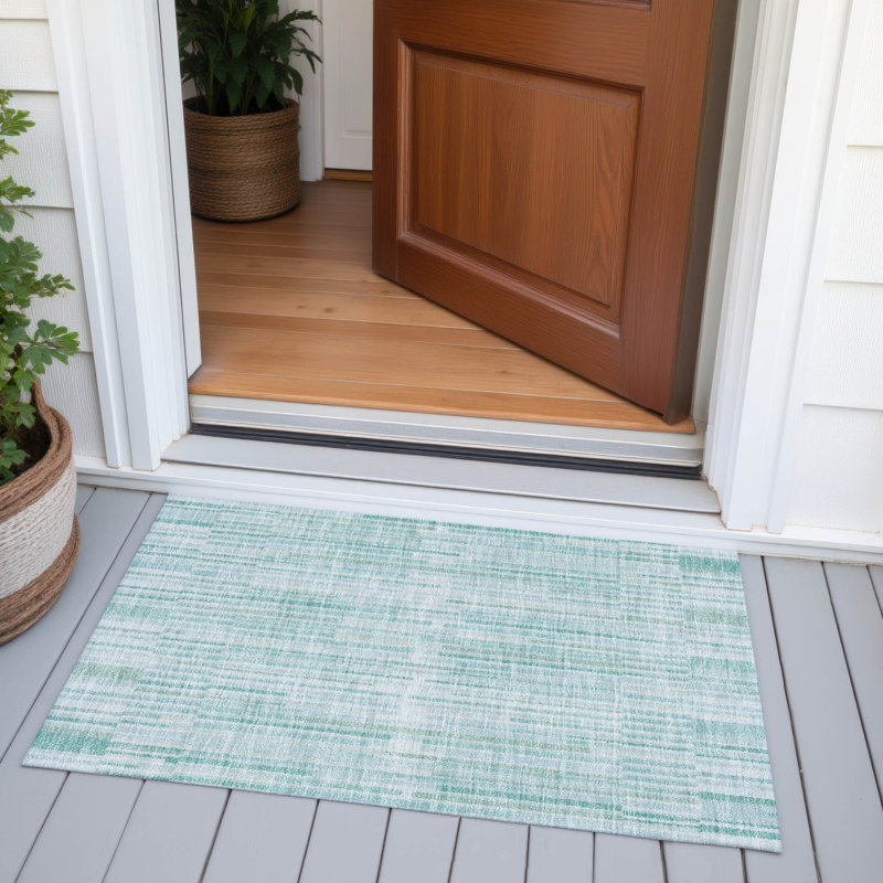 Tapis turquoise intérieur / extérieur lavable à la machine, Rectangle 1 pi 8 po x 2 pi 6 po