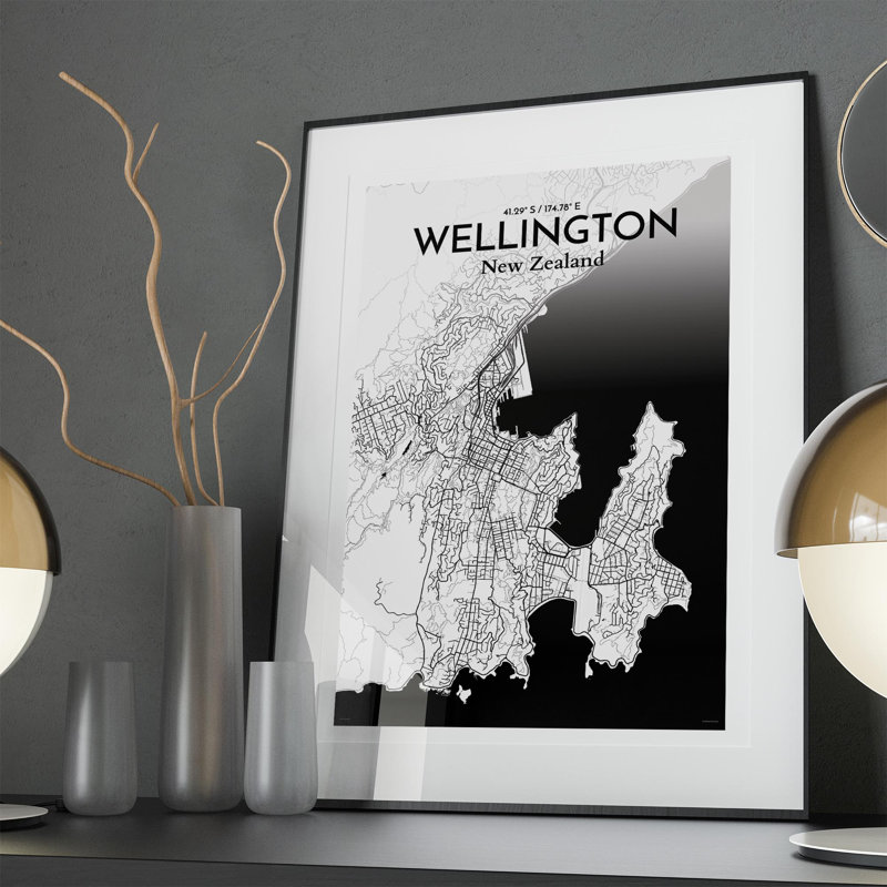 Wellington, carte de la ville, impression, H 36 po x l 24 po, Noir / blanc