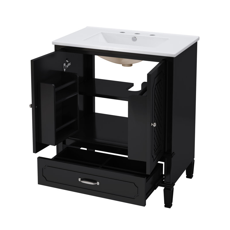 Meuble-lavabo 30 po avec comptoir en céramique, Noir, noir, noir, noir