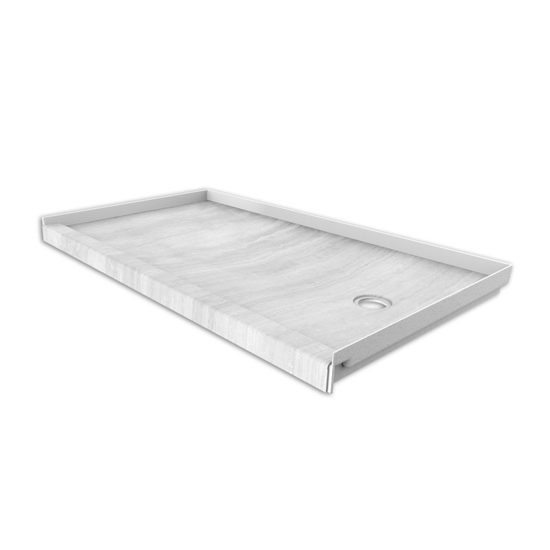 Base de douche en alcôve avec drain à droite en strate argentée FlexStone® l 60 po x P 30 po, Argent Strata