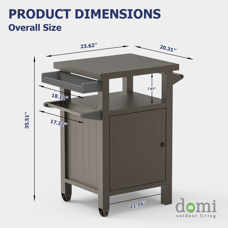 Metal Grill Carts Outdoor with Storage and Wheels, Dark Brown