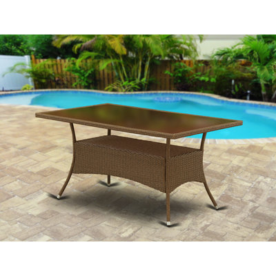 Outdoor Wicker Dining Table - Rectangle PE Wicker Table with Glass Top, Brown