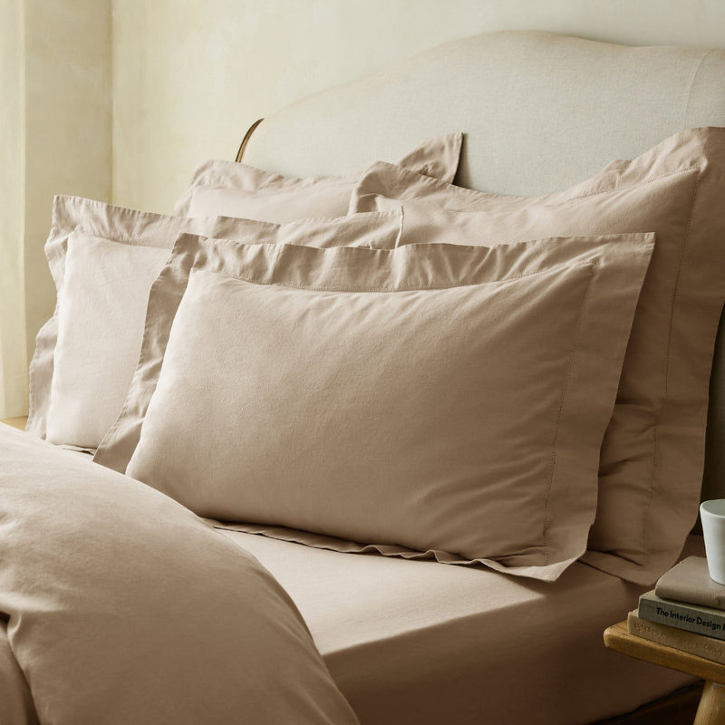Arber Luxury Linen Blend Oxford Border Superking Pillowcase Pairs, Stone