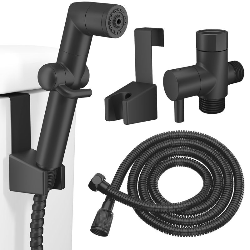 Fixation de bidet portative noire avec boyau et fixation murale, Mate Black