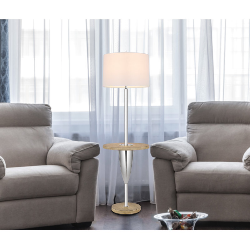 Lockport 61'' Chrome Tray Table Floor Lamp with USB