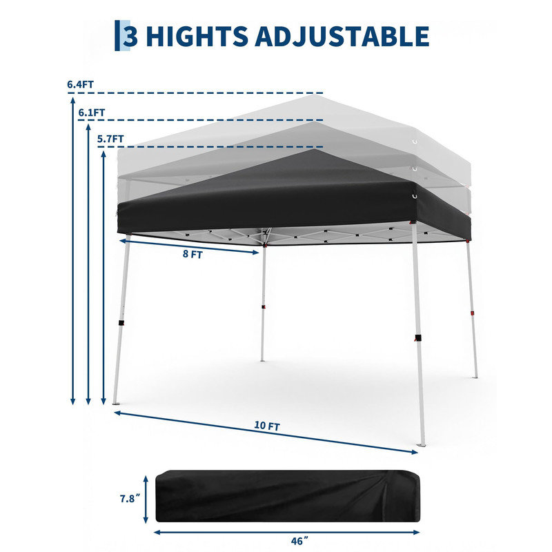 3x3m Waterproof Garden Gazebo – Foldable, UV50+ Protection, 3-Level Height Adjustable, Black